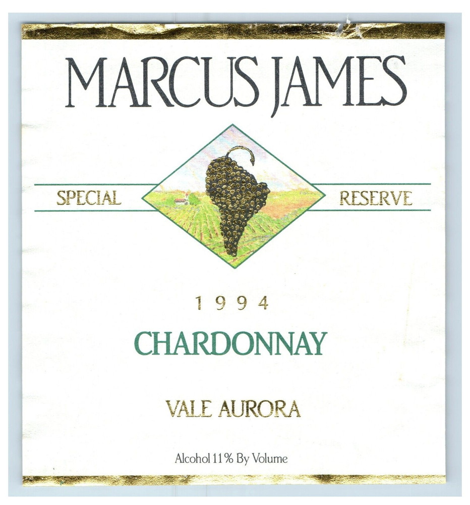 Vintage Marcus James Chardonnay Vale Aurora #2 California Wine Label S74E
