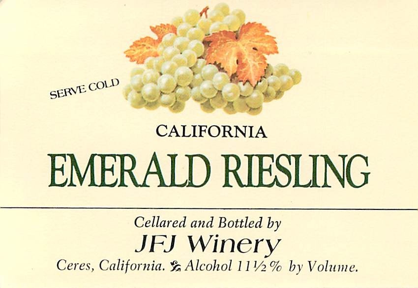 JFJ Winery Emerald Riesling Ceres California 1970s 1980s Vintage Wine Label