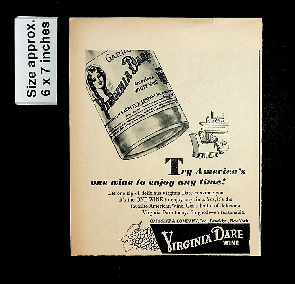 1944 Virginia Dare Garrett&rsquo;s California White Wine Drink Vintage Print Ad 35137