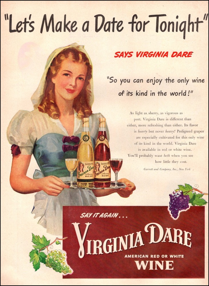 1947 vintage AD for VIRGINIA DARE American Red Wine Classic Art Pretty! 122423