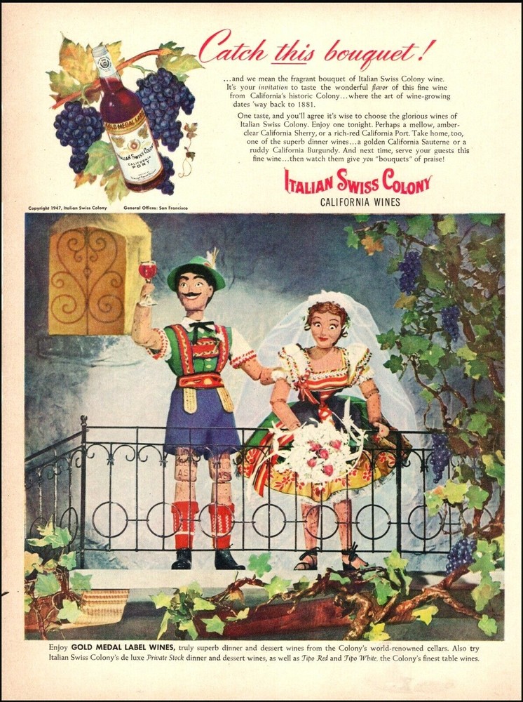 1947 vintage beverage ad for ITALIAN SWISS COLONY California Wines 111820
