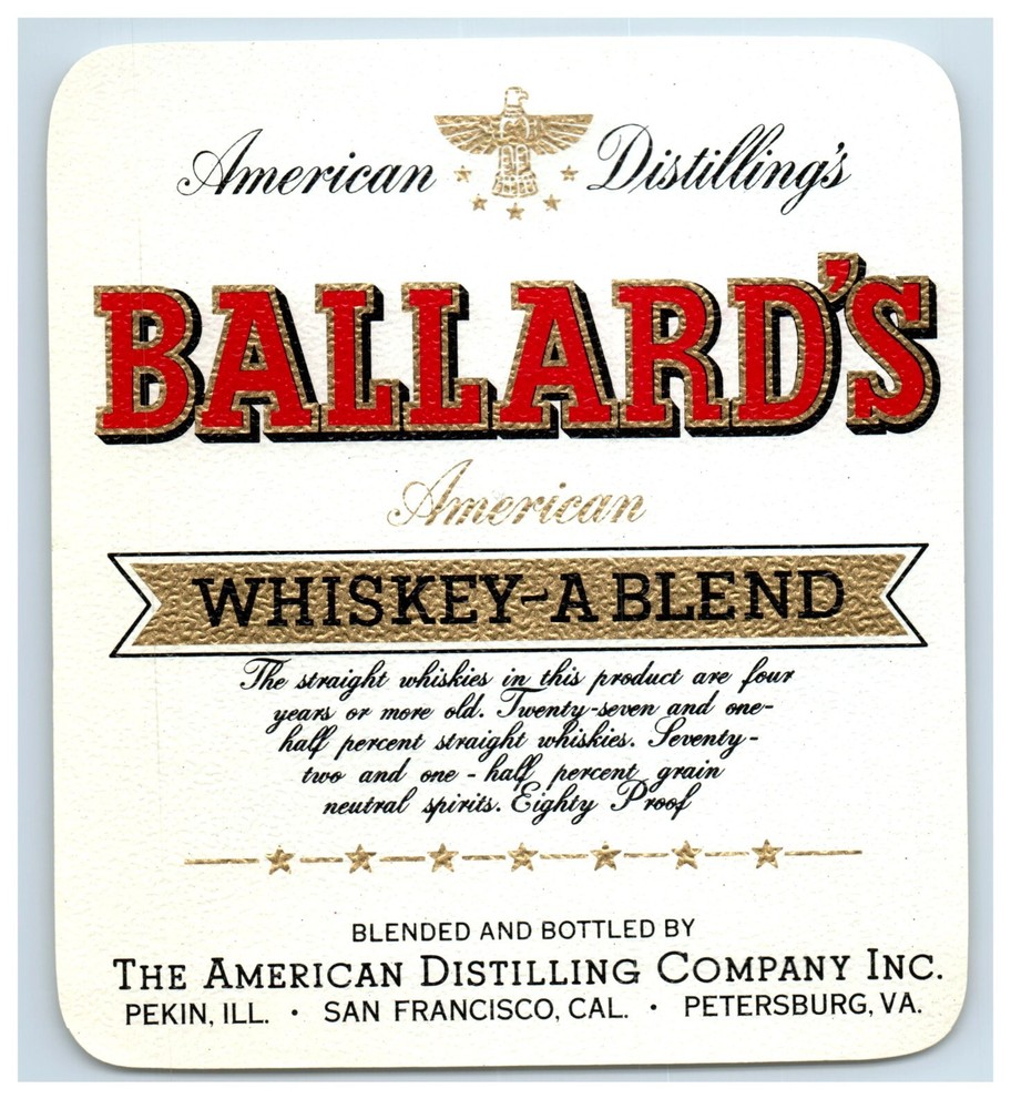 1950&rsquo;s-70&rsquo;s Ballards Whiskey Virginia Liquor Label Original S56E