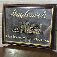 Vintage 1986 Inglenook Winery Wooden Framed Smoked Mirror Bar Sign 19”X15”