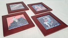 4 Wood Framed Vintage Wine Women Ad Prints Marsla Florio La Chablisienne 8×8&Prime;
