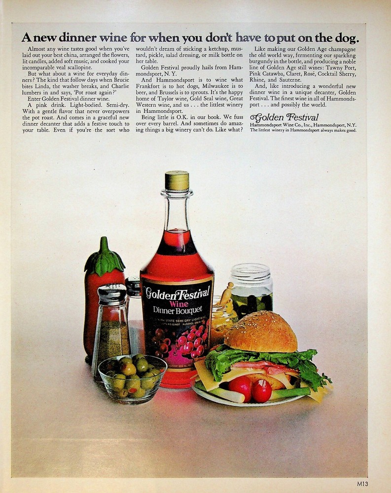1967 Golden Festival Wine Dinner Bouquet Vintage Print Ad Hammondsport New York