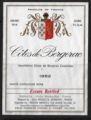 Wine Label, vintage, French, “Côtes de Bergerac” , Dordogne, 1982. Chicago(a3817