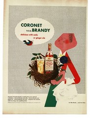 1945 Coronet VSQ Brandy in bird&rsquo;s nest WWII Buy War Bonds Vintage Print Ad