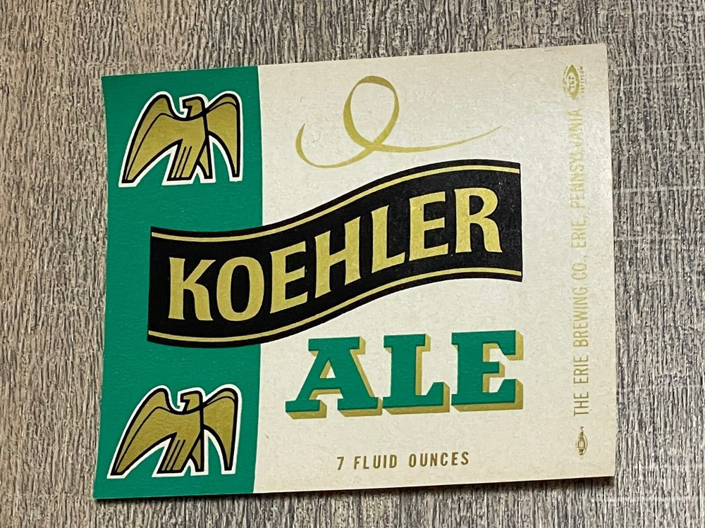 Vintage Koehler Ale Beer Paper Label Philadelphia PA Green