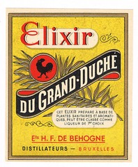 ORIGINAL 1930S WINE BOTTLE LABEL BRUSSELS BELGIUM ROOSTER ELIXIR DU GRAND DUCHE