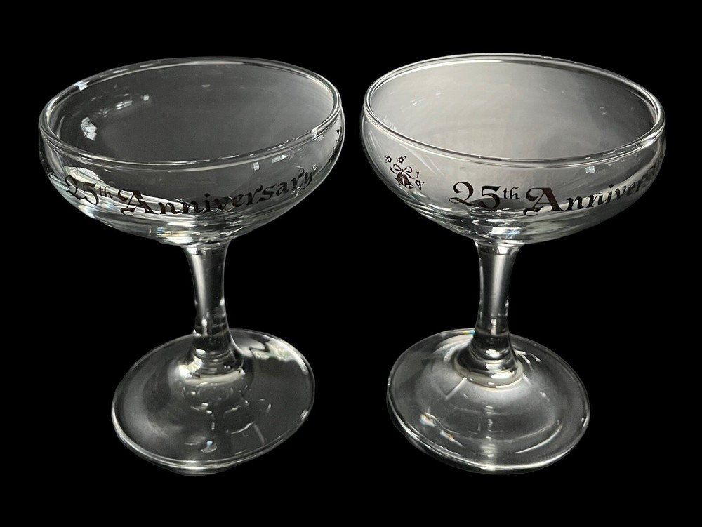 Set of 2 Glass 25th Anniversary Champagne Toasting Glasses 4.5” Tall