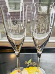 Perrier Jouet White PJ Champagne Flute France Rare Barware Signed Set Of 2