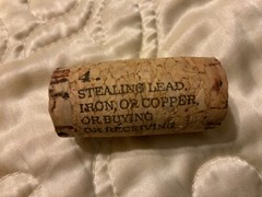 19 Crimes Collectible Wine Cork #4 Stealing Lead Iron or Copper…Cork 4