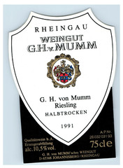 Vintage Weingut G.H Mumm German Wine Label Original S81E