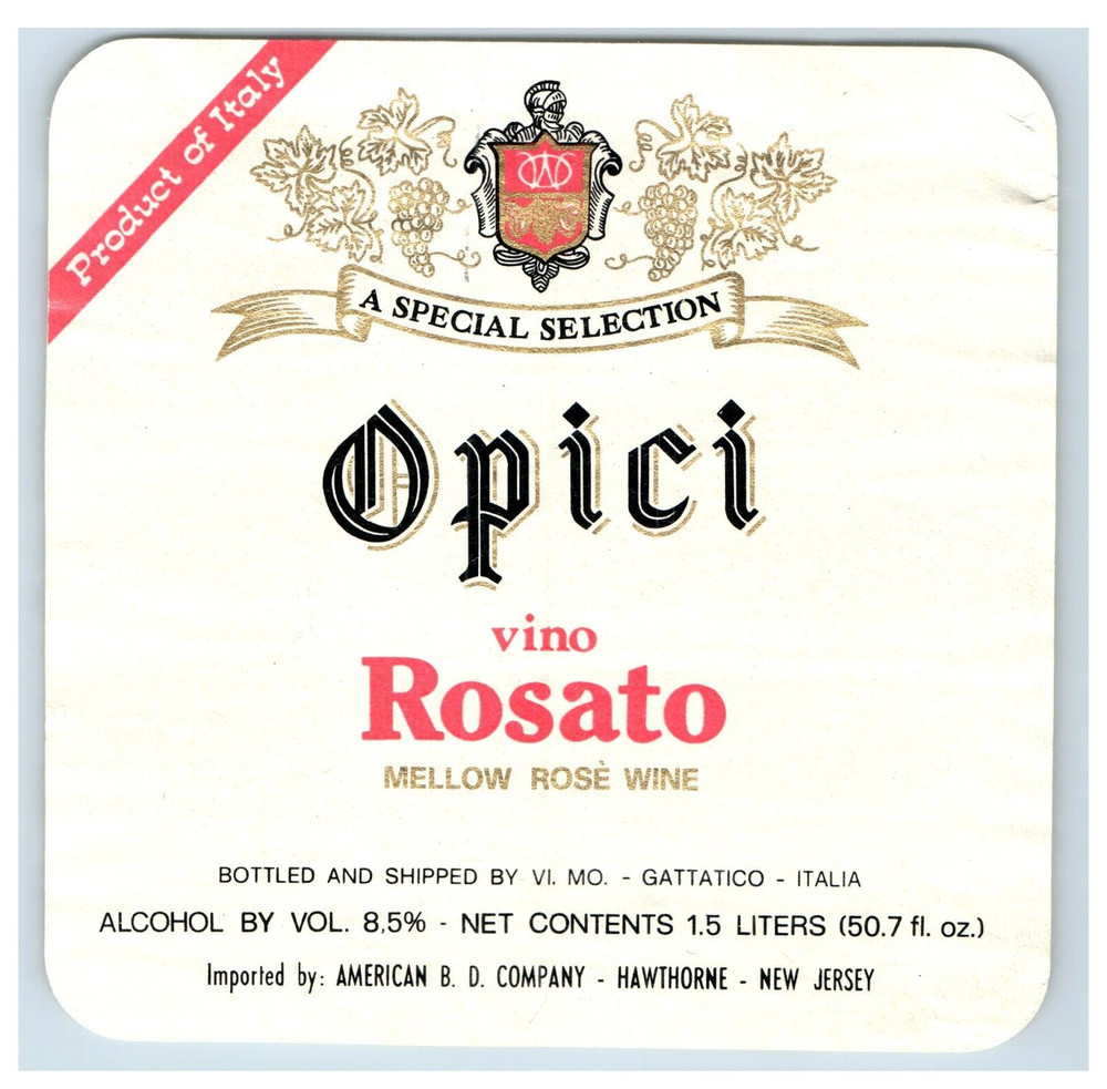 Vintage Opici Vino Rosato Rose Wine Paper Bottle Label Original S82E