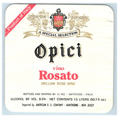 Vintage Opici Vino Rosato Rose Wine Paper Bottle Label Original S82E