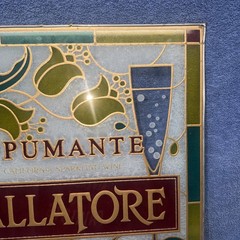 VINTAGE 1980’S SPUMANTE BALLATORE WINE STAINED GLASS SIGN 18.5” X 17”