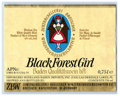 1970&rsquo;s-80&rsquo;s Black Forrest Girl Baden German Wine Label Original S46E