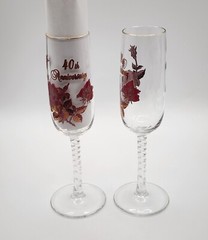 Vintage Banawe Canada 40th Anniversary Champagne/ Wine Glass Flute Rare Red Rose