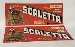 NOS Vintage Scaletta Grape Crate Labels Zinfandel Lodi CA Woman Barrel