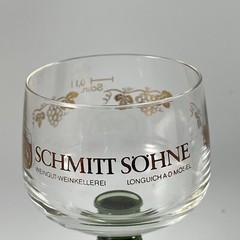 Pair Of Schmitt Sohne Winery 0.1L German Wine Glasses Clear Green Ribbed Stem