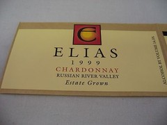 Vintage 1999 Elias Chardonnay Wine Label Russian River Valley Estate Grown CA