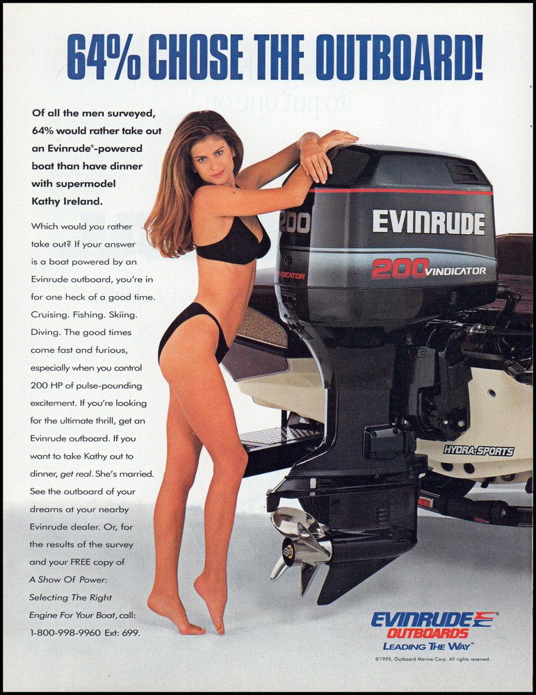 1995 Kathy Ireland bikini photo Evinrude 200 outboard motor print ad ads79