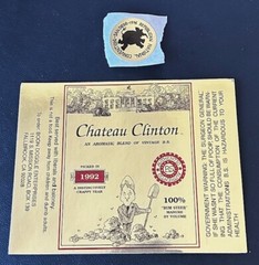 rare, funny, Bill Clinton, political wine label; A satirical wine bottle label