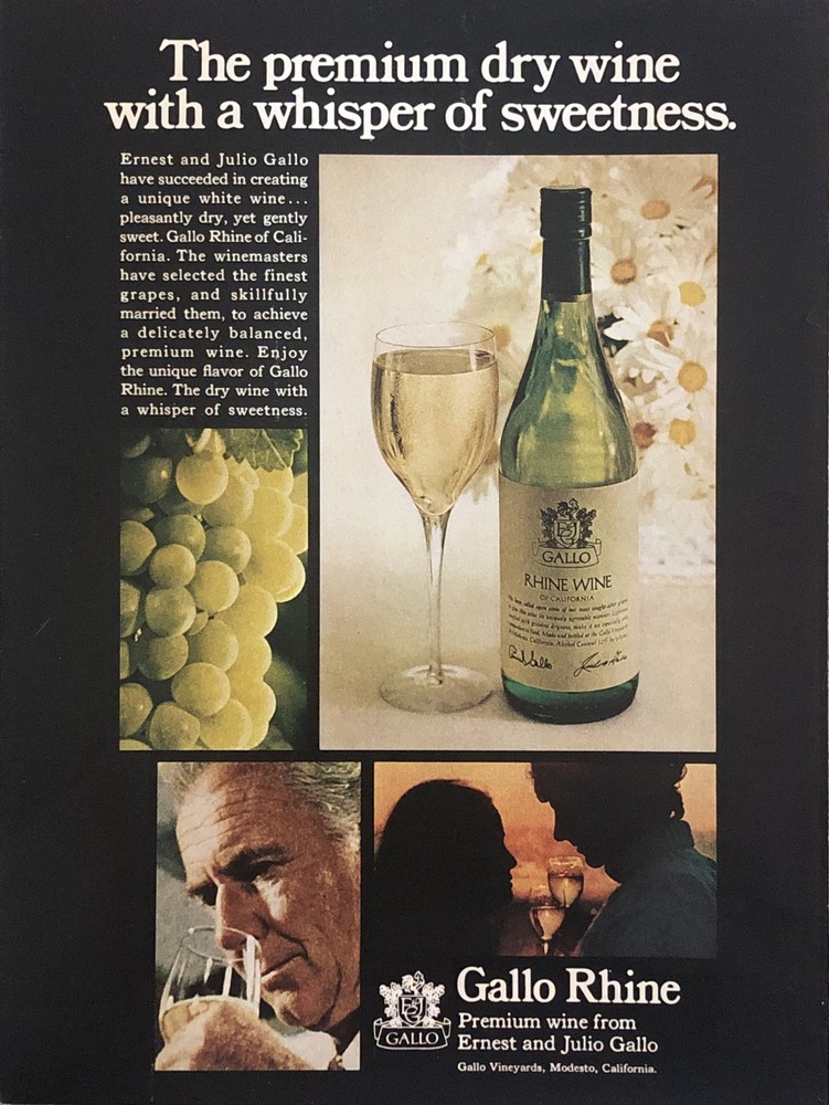 1974 Ernest & Julio Gallo Rhine Wine VTG 1970s 70s PRINT AD Premium Dry Wine