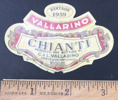 VTG Original 1959 Chianti Vallarino Wine Bottle Label 2×3 Italy