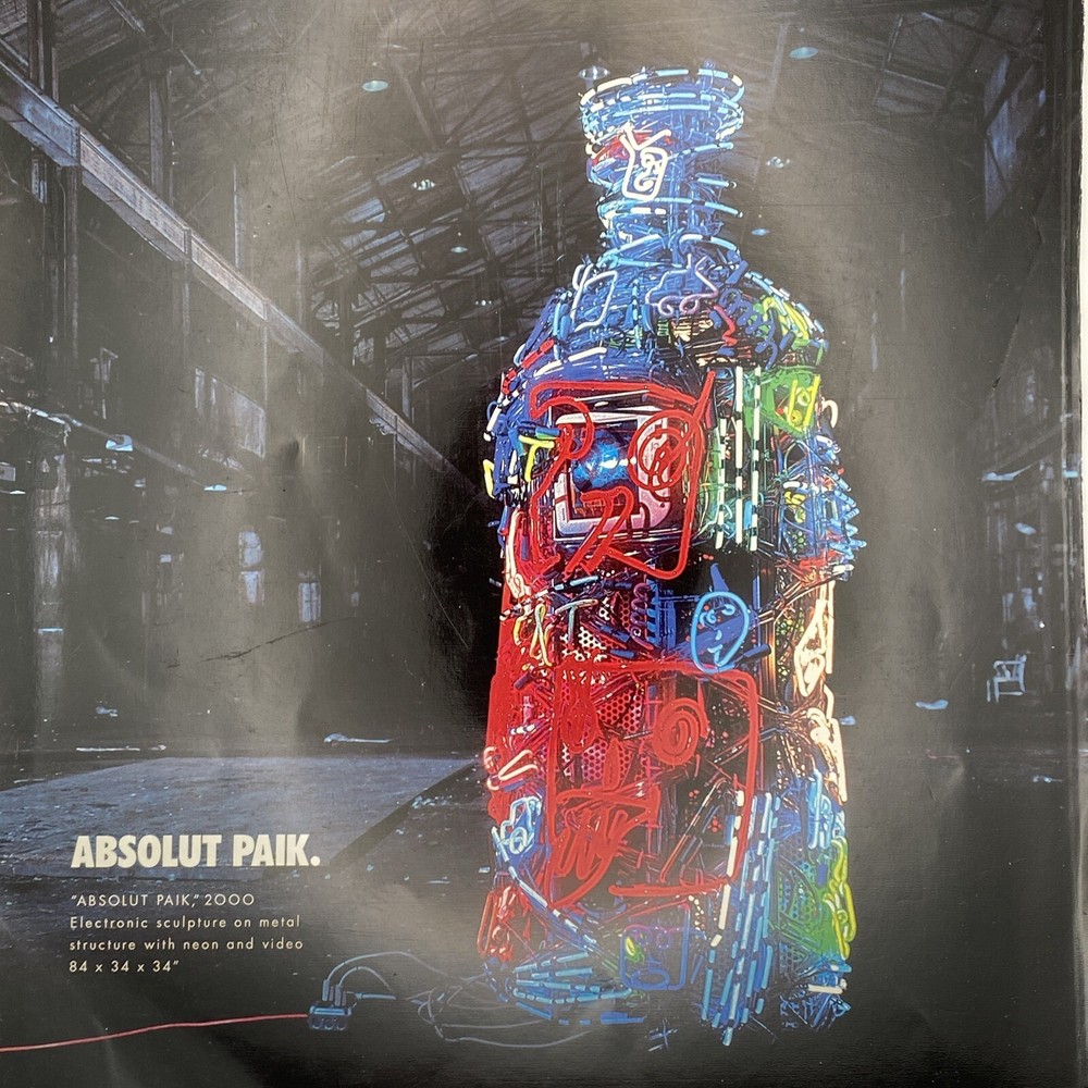 2001 Absolut Paik PRINT AD Vodka Bottle Art Paik Nam June Father of Video Art