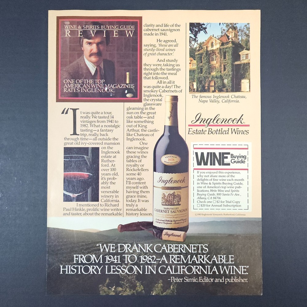 1983 Inglenook Estate Bottled Wines Vintage Print Ad Rutherford CA Napa Valley