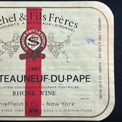 VINTAGE FRENCH Rhone WINE LABEL 1967 CHATEAUNEUF-DU-PAPE Schieffelin NY 1794 RED