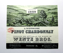 Vintage 1969 Wente Bros Pinot Chardonnay Wine Label Livermore Valley California