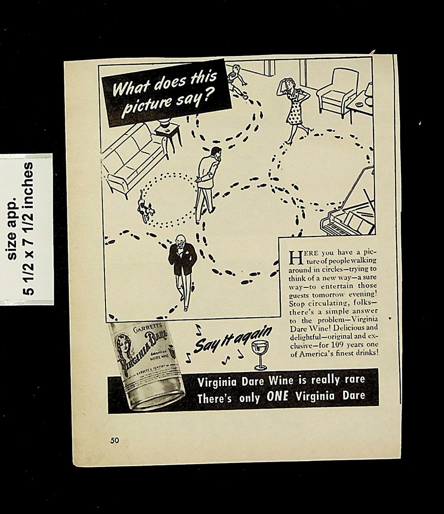 1944 Virginia Dare Wine People Walking in Circles Party Vintage Print Ad 22789