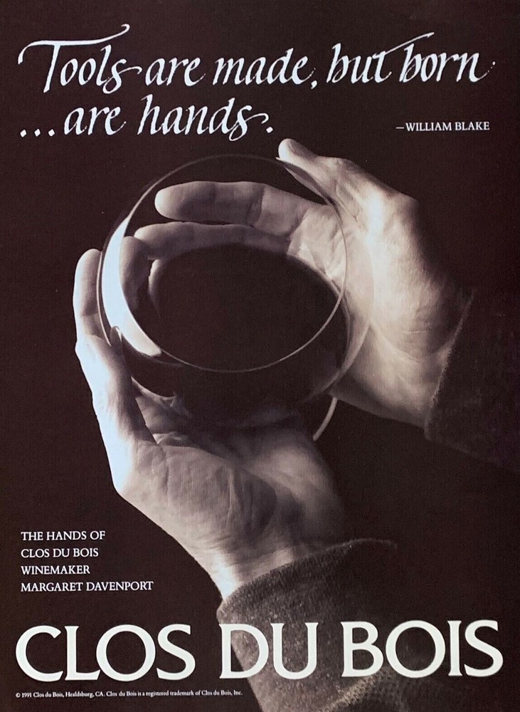 1991 CLOS du BOIS WINE California Hands of Winemaker Original PRINT AD