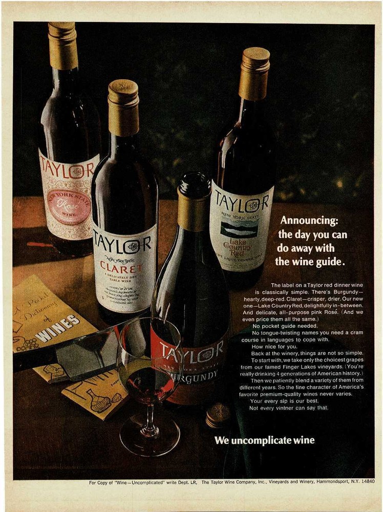 1968 TAYLOR Wine Rose, Claret, Burgundy, Lake Country Red Vintage Print Ad