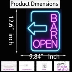Bar Open Neon Sign – Retro Pink LED Tavern Sign for Pub, Cafe & Home Bar, Dim…