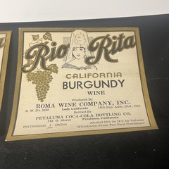 Rio Rita California Angelica & Burgundy Wine Bottle Label Petaluma Coca Cola NOS