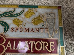 VINTAGE 1980’S SPUMANTE BALLATORE WINE STAINED GLASS SIGN 18.5” X 17”