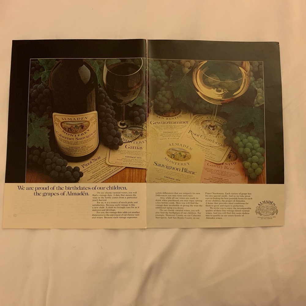1979 Almaden Wine Monterey Print Ad 2 Page San Jose CA Vineyard Grapes