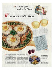 1945 Wine Advisory Board Print Ad Food Advertising Fish Steak White Wine Vintage