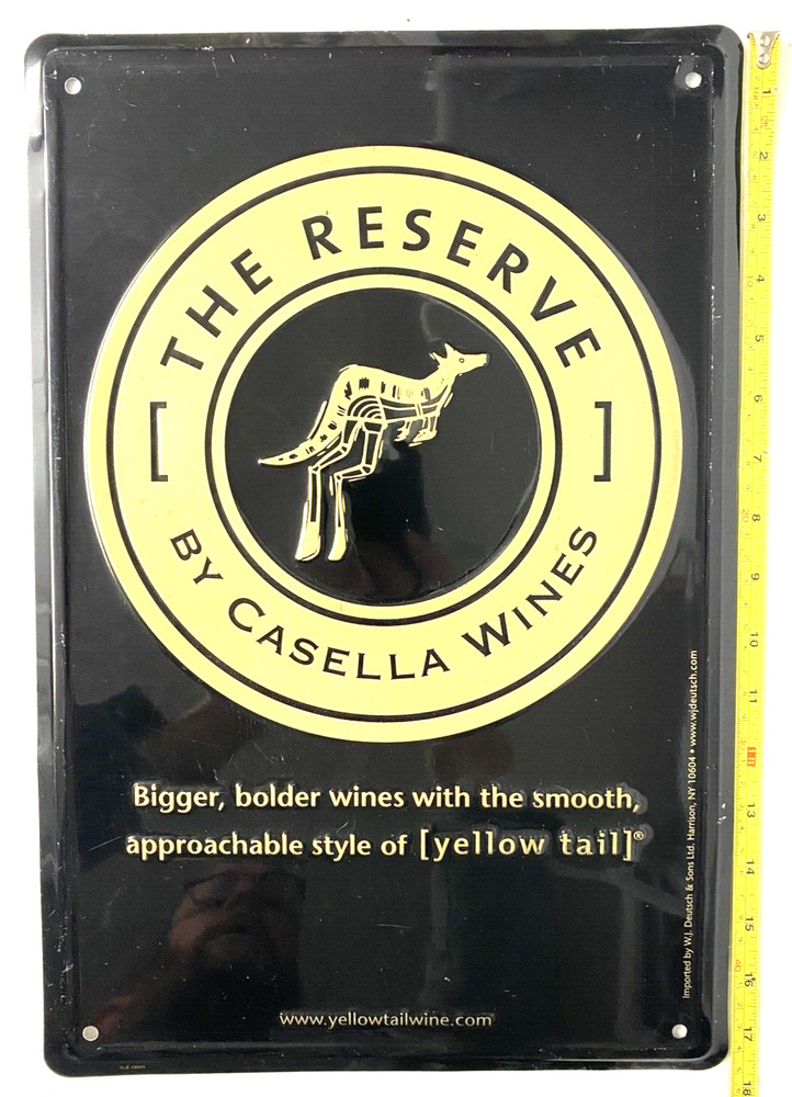 VINTAGE YELLOW TAIL »THE RESERVE »WINE ADVERTISING SIGN,EMBOSSED,METAL,18×12&Prime;GIFT!