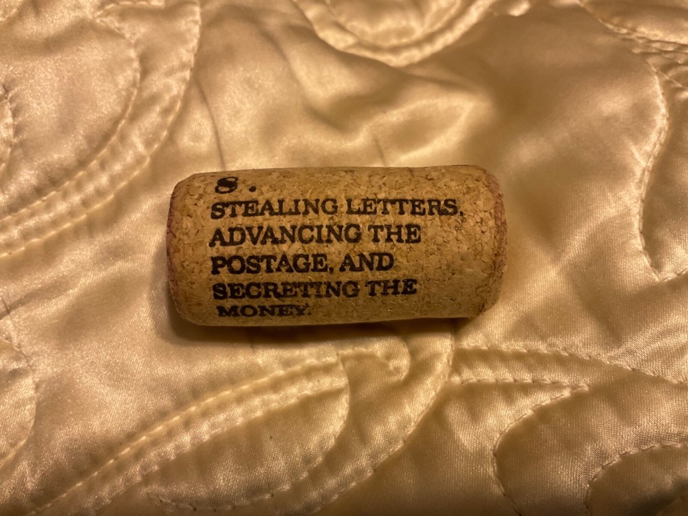 19 Crimes Collectible Wine Cork #8 Stealing Letters Advancing the Postage Cork 8