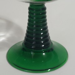 Set 2 Schmitt Sohne Wine Cordial Glasses Goblets Green Ribbed Stem W. Germany