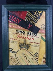 2 Small Vintage Collages Of Wine Labels Framed French & Italian Wine Cellar Art