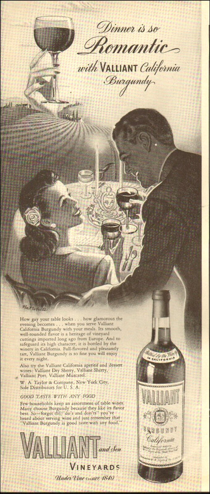 1952 vintage AD For VALIANT California Burgundy Wine 05/16/24
