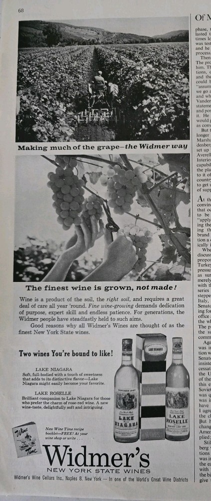 1961 Widmer&rsquo;s Wines New York State Lake Niagara Roselle vintage ad