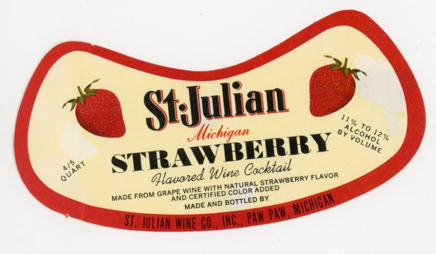 1960s-70s Paw Paw, MI Wine Label Strawberry Wine Cocktail St Julian Wine Co #2G