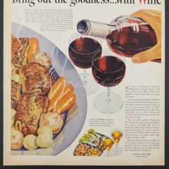 1945 California Red Wine Burgundy Claret Dinner Food photo art decor print ad