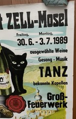 1989 Rare Original Zell Mosel Germany Wine Festival Black Cat Travel Poster